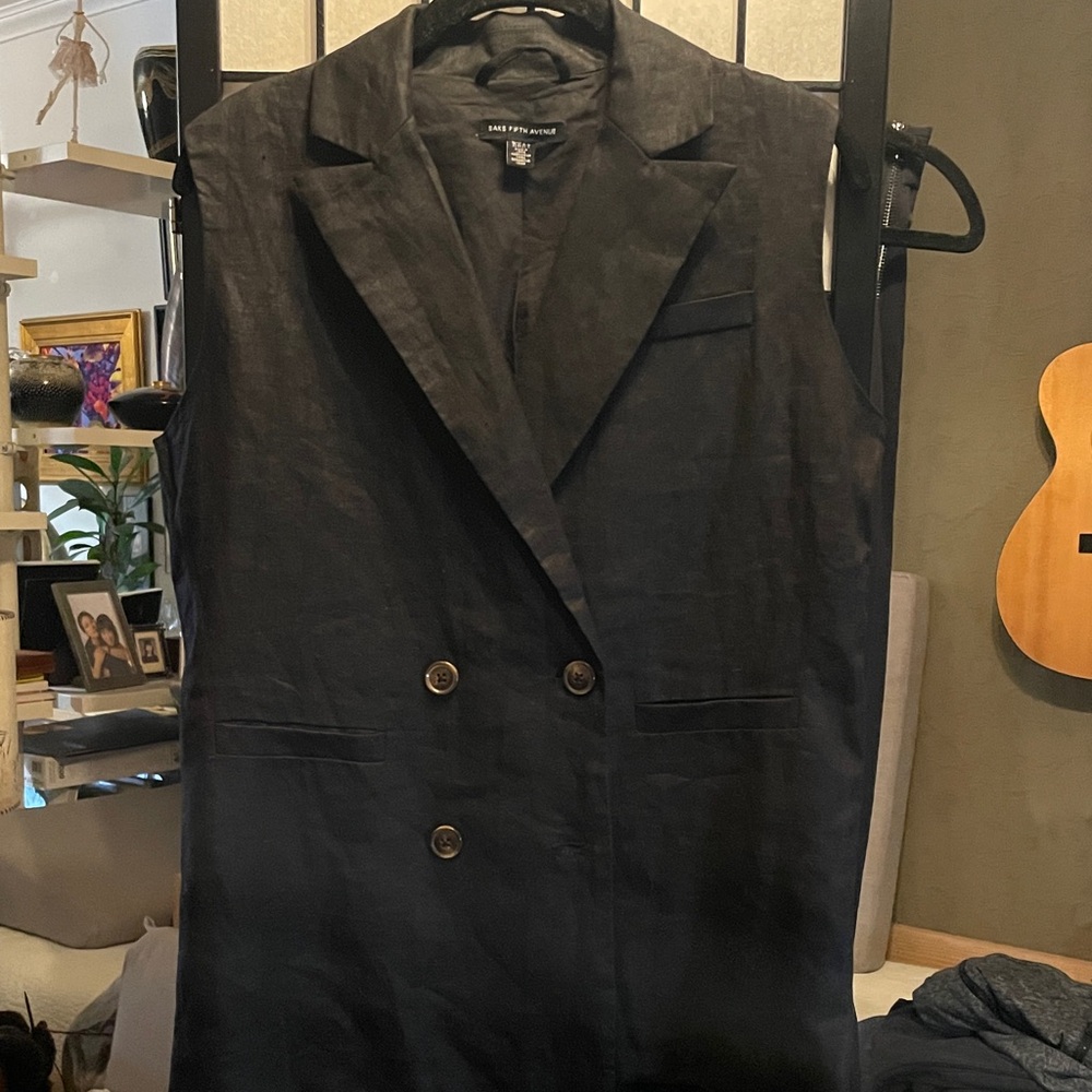 Saks Fifth Ave Black Double-Breasted Sleeveless Blazer